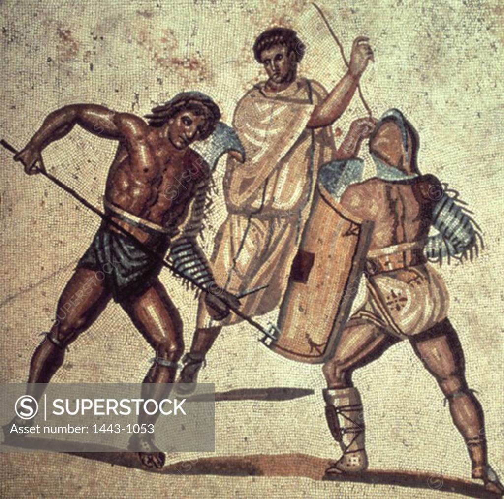 Stock Photo: 1443-1053 Gladiator Fight (Detail) 2nd Century Artist Unknown Mosaic