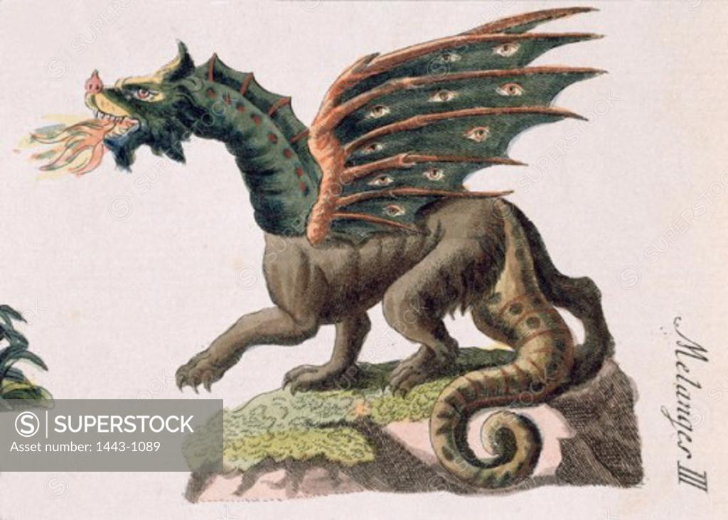Stock Photo: 1443-1089 The Dragon 1792 F. J. Bertuch Copper engraving Collection of Archiv for Kunst & Geschichte, Berlin, Germany
