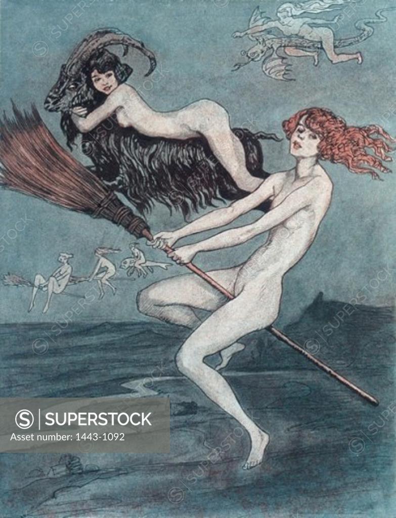 Stock Photo: 1443-1092 Riding Witches 1924 Otto Goetze (1868-1931German) Drawing