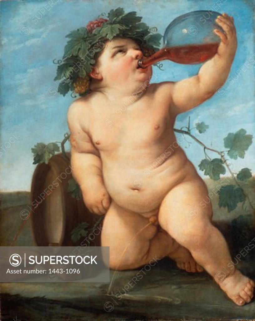 Stock Photo: 1443-1096 Drinking Bacchus  ca. 1623 Guido Reni (1575-1642 Italian) Oil on canvas Gemaldegalerie, Dresden, Germany