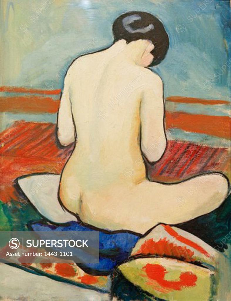 Stock Photo: 1443-1101 Nude Seated on a Pillow  1911 August Macke (1887-1914 German) Oil on cardboard Wilhelm Lehmbruck Museum, Duisburg, Germany