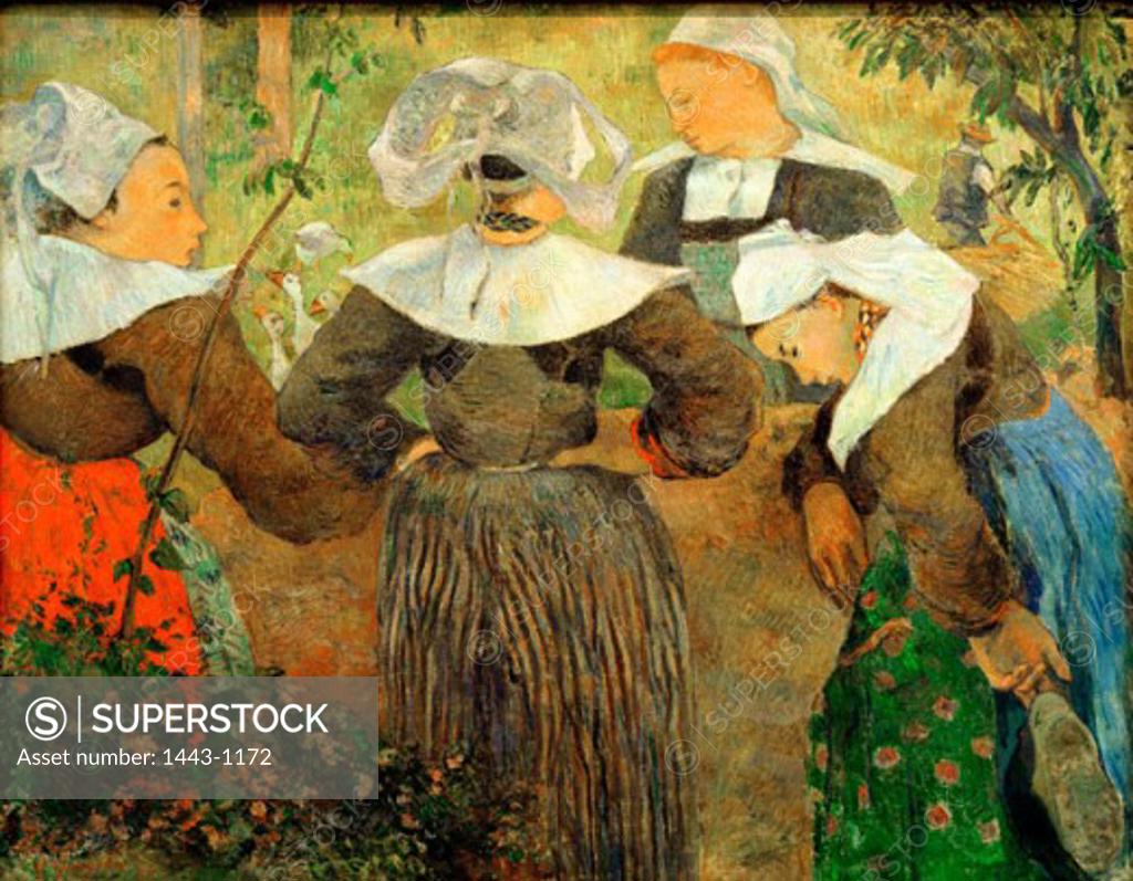 Stock Photo: 1443-1172 Breton Peasant Women  1886 Paul Gauguin (1848-1903 French) Oil on canvas Neue Pinakothek, Munich, Germany