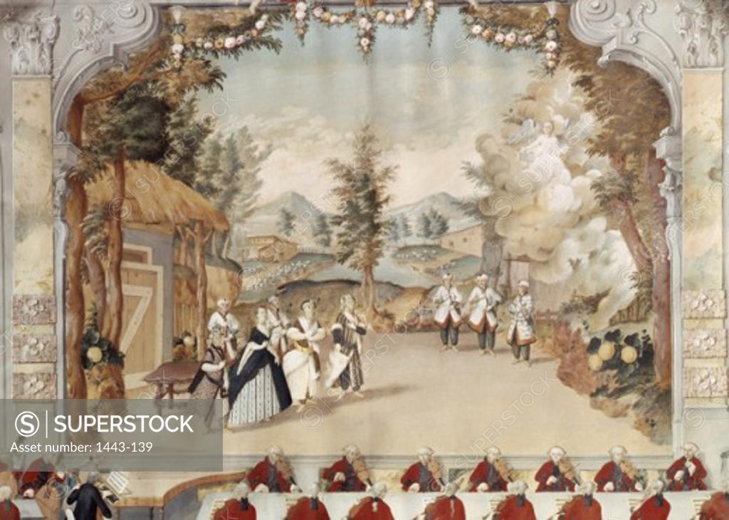 Stock Photo: 1443-139 L'Incontro--Opera by Haydn  1775 Artist Unknown Gouache with ivory German Theater Museum, Munich, Germany