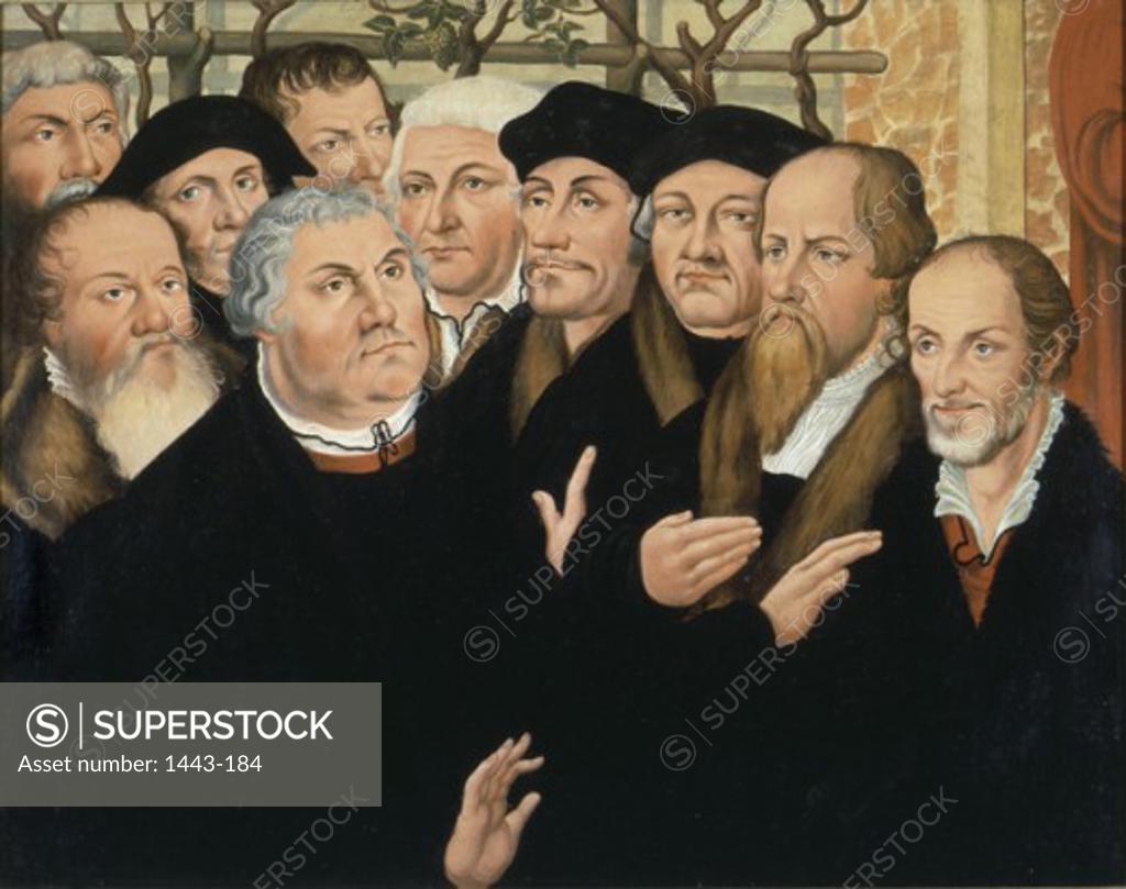 Stock Photo: 1443-184 Martin Luther With a Group of Reformers 1520 Artist Unknown (After Cranach) Lutherhalle, Wittenberg, Germany