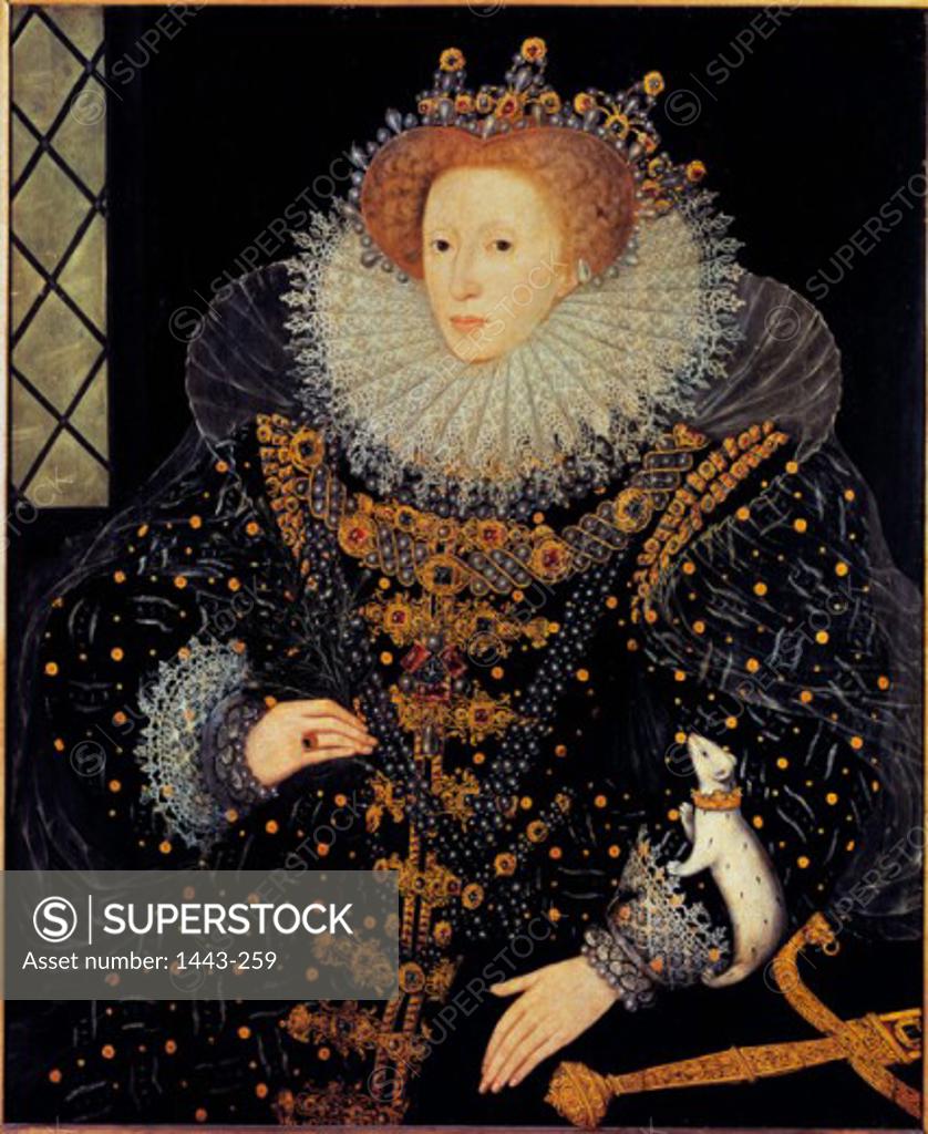 Stock Photo: 1443-259 The Ermine Portrait of Queen Elizabeth I  1585 Nicholas Hilliard (ca.1547-1619 British) Hatfield House, London, England
