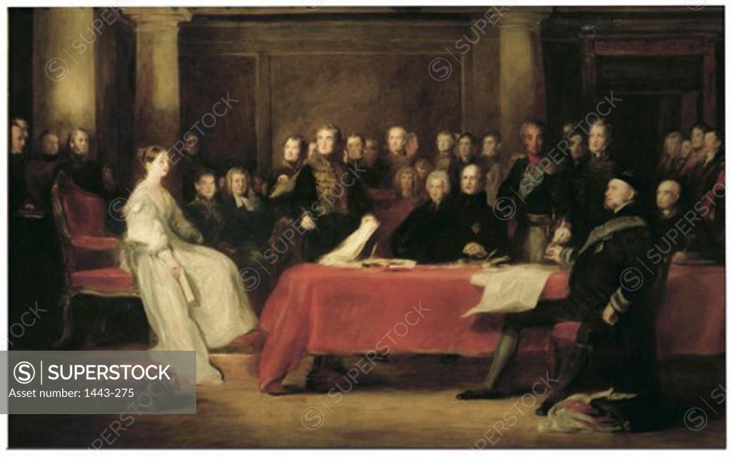 Stock Photo: 1443-275 Queen Victoria's First Crown Council Session  1838 David Wilkie (1785-1841 Scottish)  Oil on canvas Royal Collection, Windsor, England