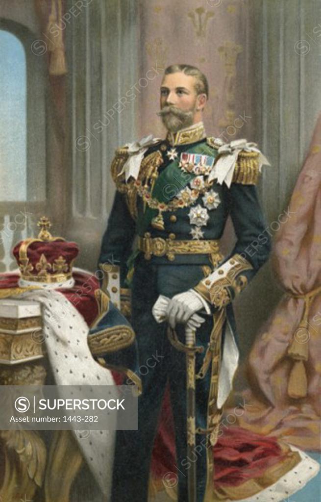 Stock Photo: 1443-282 Portrait of George V as Prince of Wales 1902 Artist Unknown Color lithograph
