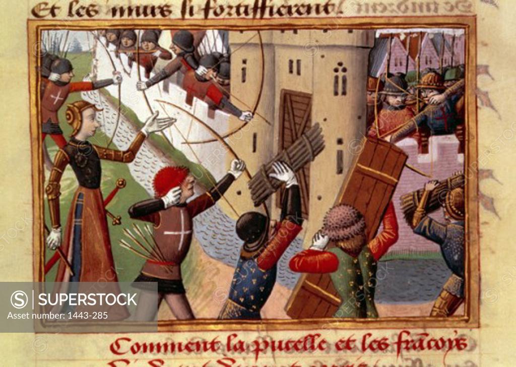 Stock Photo: 1443-285 Joan of Arc Leads the Storm on Paris in 1429 ca. 1484 Artist Unknown Illuminated manuscript Bibliotheque Nationale, Paris, France