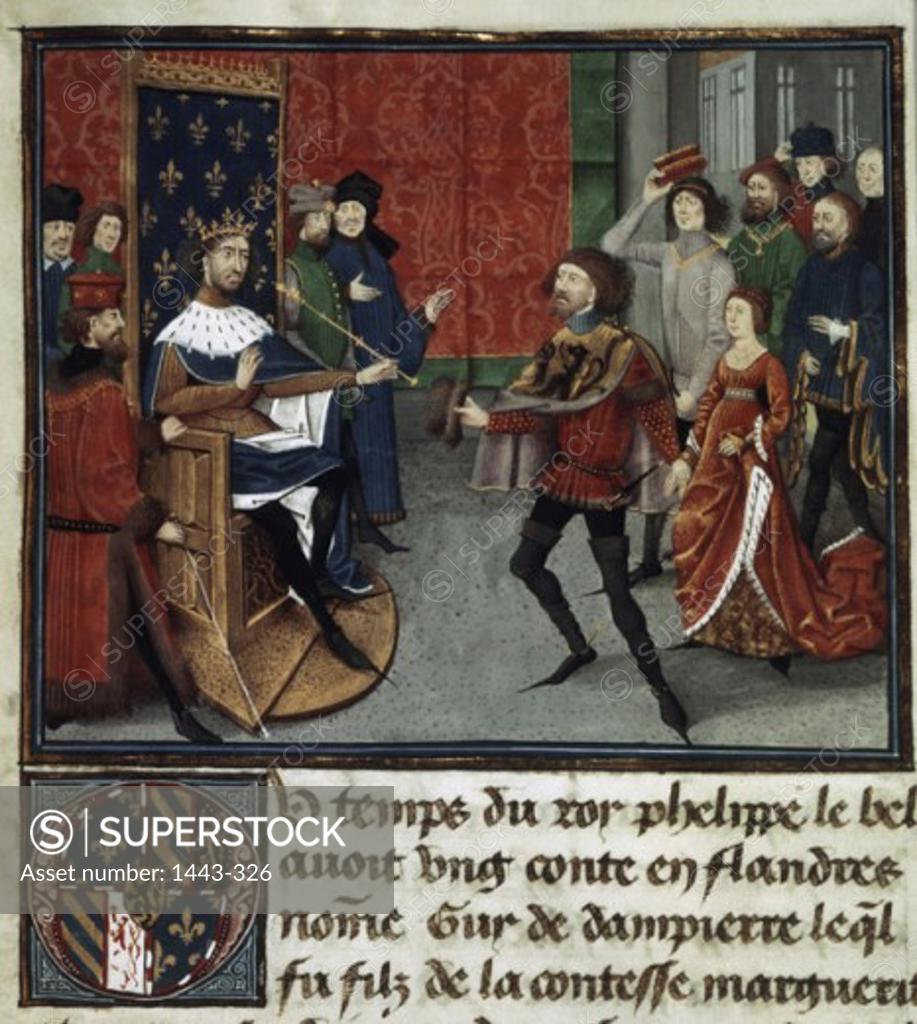 Stock Photo: 1443-326 Philip IV (The Fair) & Guy de Dampierre  David Aubert (b.1435 French) Illuminated manuscript