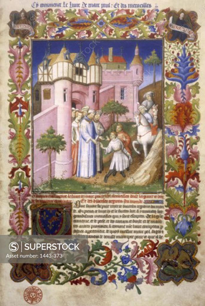Stock Photo: 1443-373 Marco Polo & His Brother Nicolo Take Leave from the Emperor Balduin II of Constantinople in 1294 ca. 1412 Boucicaut Master (15th C.) Illuminated manuscript Bibliotheque Nationale, Paris, France