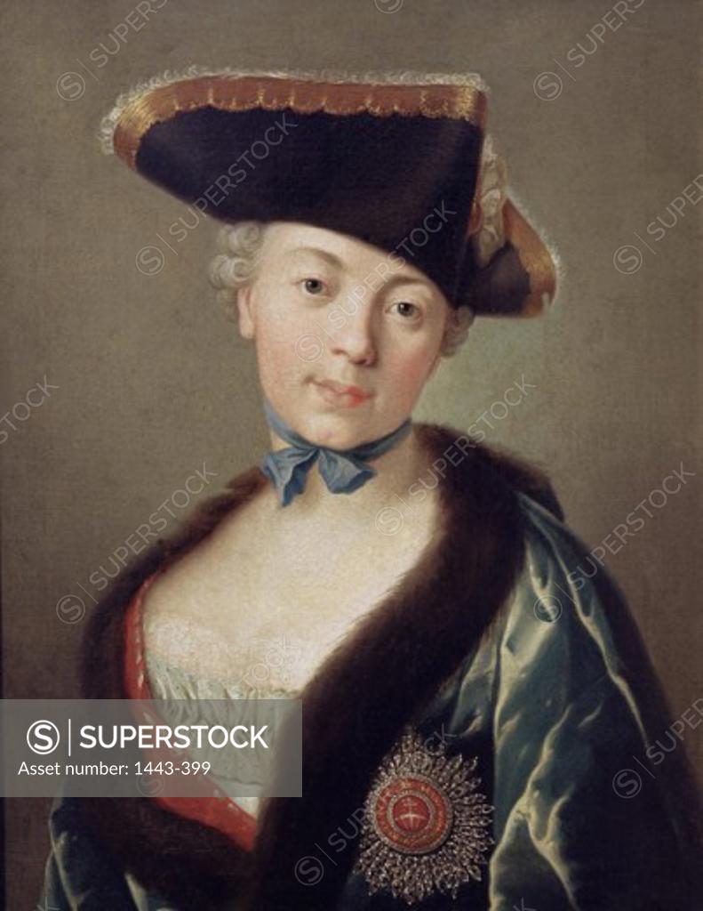 Stock Photo: 1443-399 Portrait of Grand Duchess Yekaterina Alekseyevna (Catherine the Great) ca. 1760 Pietro Antonio Rotari (1707-1762 Italian)    Oil on canvas Herrenhaus Schierensee, Germany