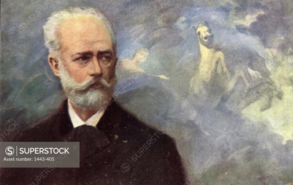 Stock Photo: 1443-405 Portrait of Tchaikovsky with Allegorical Background Nejedly (After) Postcard Collection of Archiv for Kunst & Geschichte, Berlin, Germany 