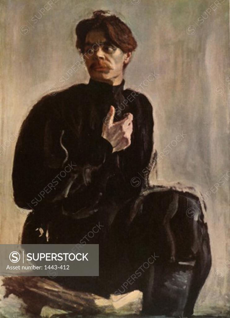 Stock Photo: 1443-412 Portrait of Maksim Gorky 1905 Valentin Aleksandrovic Serov (1865-1911 Russian) Oil on canvas A.M. Gorky Museum, Moscow, Russia