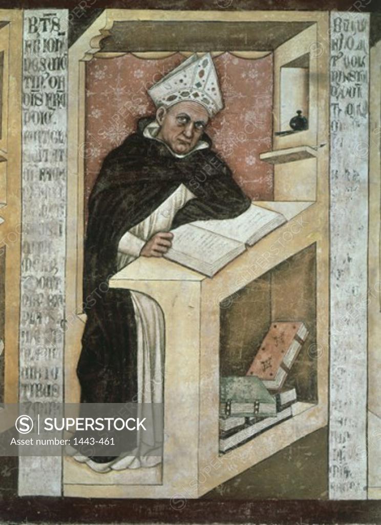 Stock Photo: 1443-461 Albertus Magnus at His Writing Desk  1352 Tommaso da Modena (1325/26-1379 Italian)  Fresco Capitolo dei Domenicani, Treviso, Italy