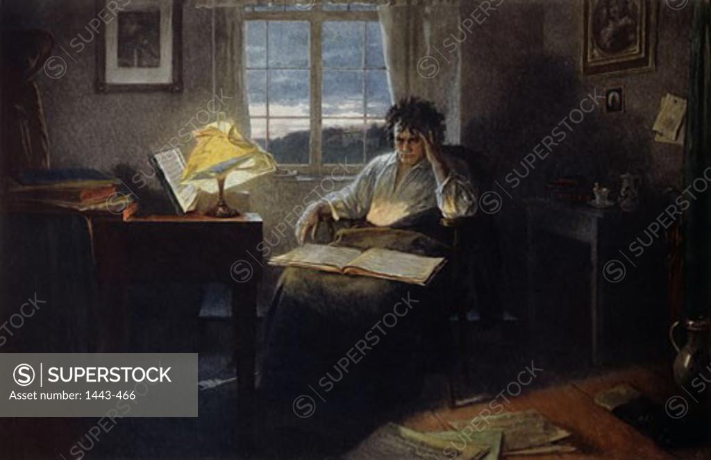 Stock Photo: 1443-466 Beethoven At Daybreak In His Study 1899 Rudolf Eichstaedt (1857-1924 German) Chromotype