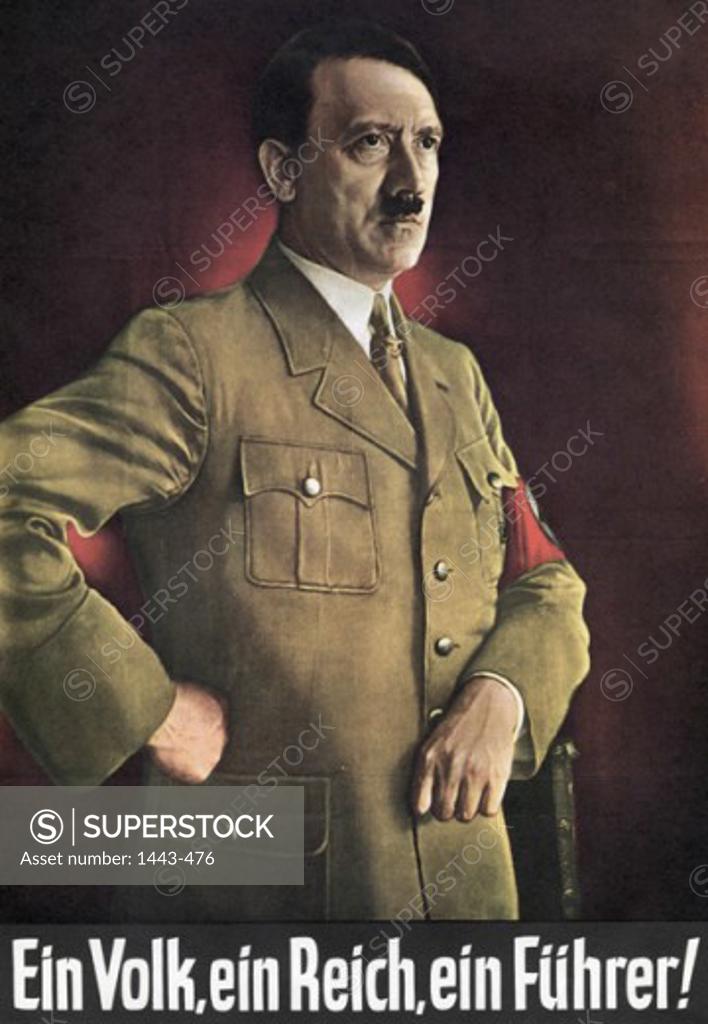Stock Photo: 1443-476 "One People, One Empire, One Leader!" (Portrait of Adolf Hitler) 1938 Artist Unknown Poster
