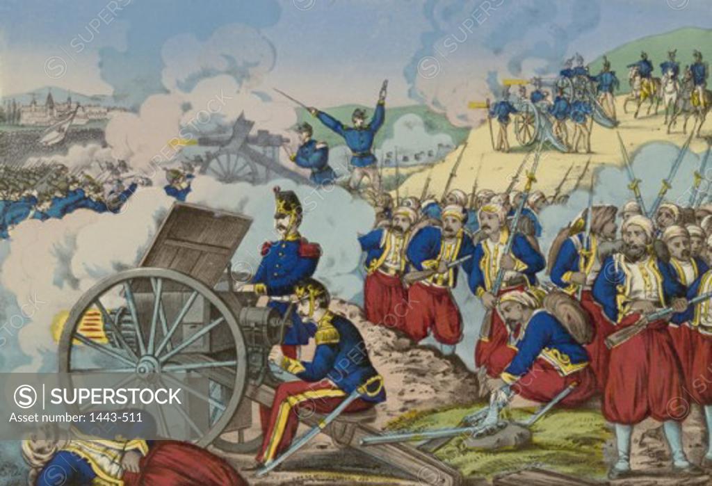 Stock Photo: 1443-511 Battle of Wissembourg on 4 August 1870 (Franco-Prussian War) 1871 Artist Unknown Chalk lithography Collection of Archiv for Kunst & Geschichte, Berlin, Germany