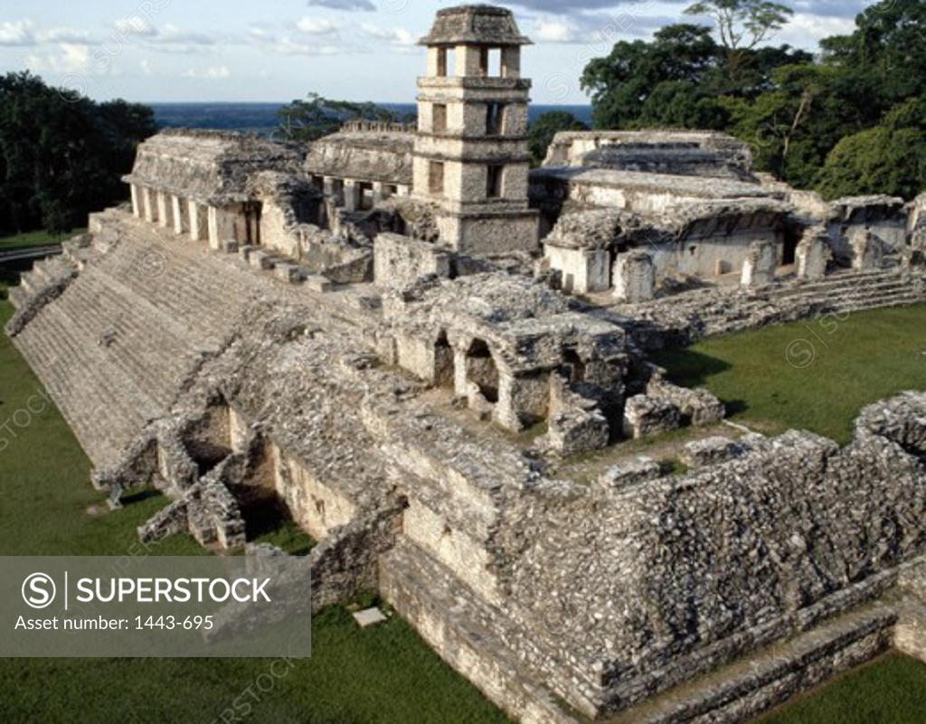Stock Photo: 1443-695 High angle view of the ruins of a palace, Palenque (Mayan), Mexico