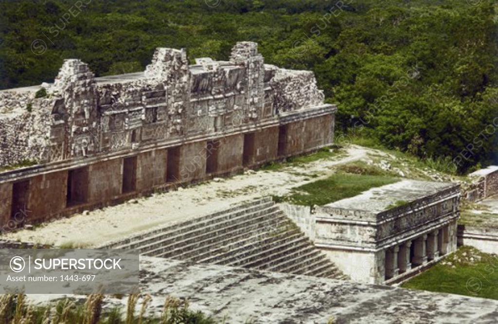 Stock Photo: 1443-697 High angle view of old ruins of a building, Nunnery Quadrangle, Uxmal (Mayan), Mexico
