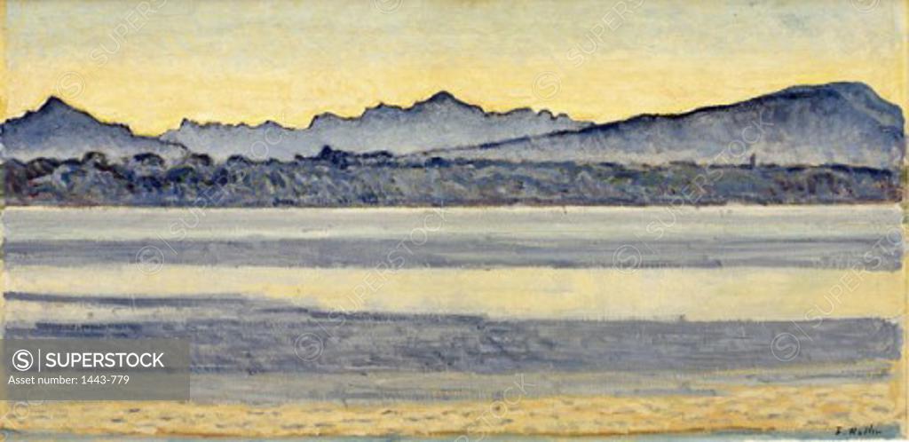 Stock Photo: 1443-779 Lake Geneva with Mont Blanc 1918 Ferdinand Hodler (1853-1918 Swiss)  Oil on canvas Private Collection