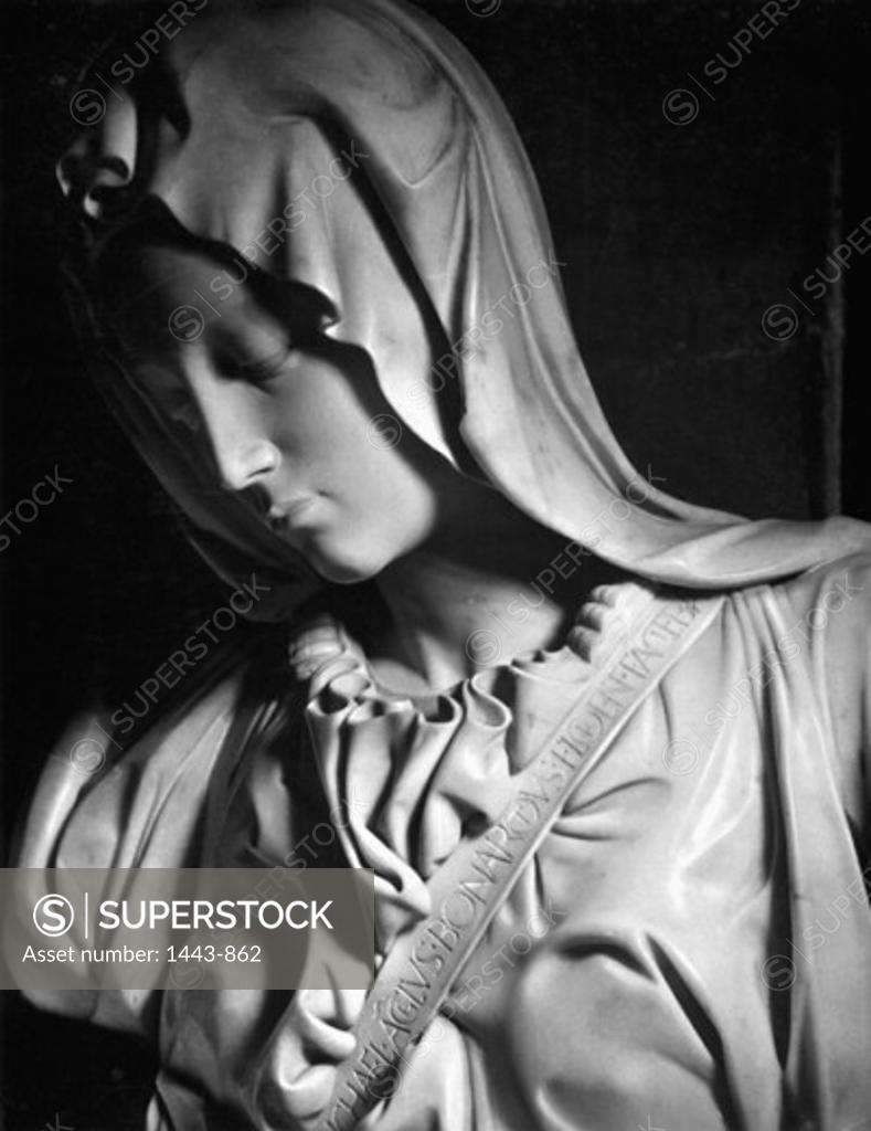Stock Photo: 1443-862 Pieta (Detail of Mary) 1498-99 Michelangelo Buonarroti (1475-1564 Italian)  Marble St. Peter's Basilica, Vatican City