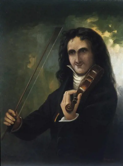The Violinist Nicolo Paganini  Ad. Lehmann Oil on cardboard Collection of Archiv for Kunst & Geschichte, Berlin, Germany