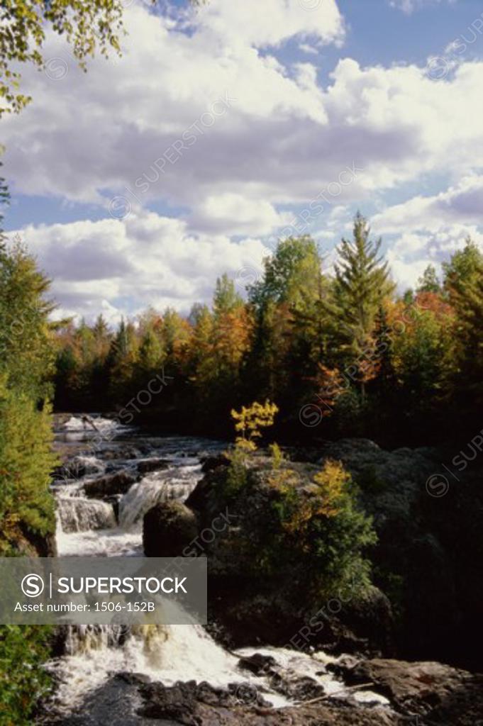 Stock Photo: 1506-152B Stream running through a forest, Potato Falls, Wisconsin, USA