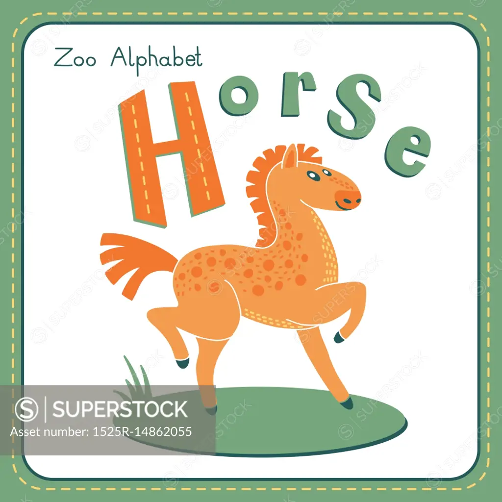 Letter H - Horse. Alphabet with cute animals. Vector illustration. Other  letters from this set are available in my portfolio. - SuperStock