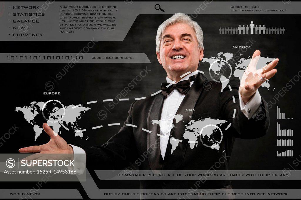Stock Photo: 1525R-14953166 A businessman working on modern online technology on international market