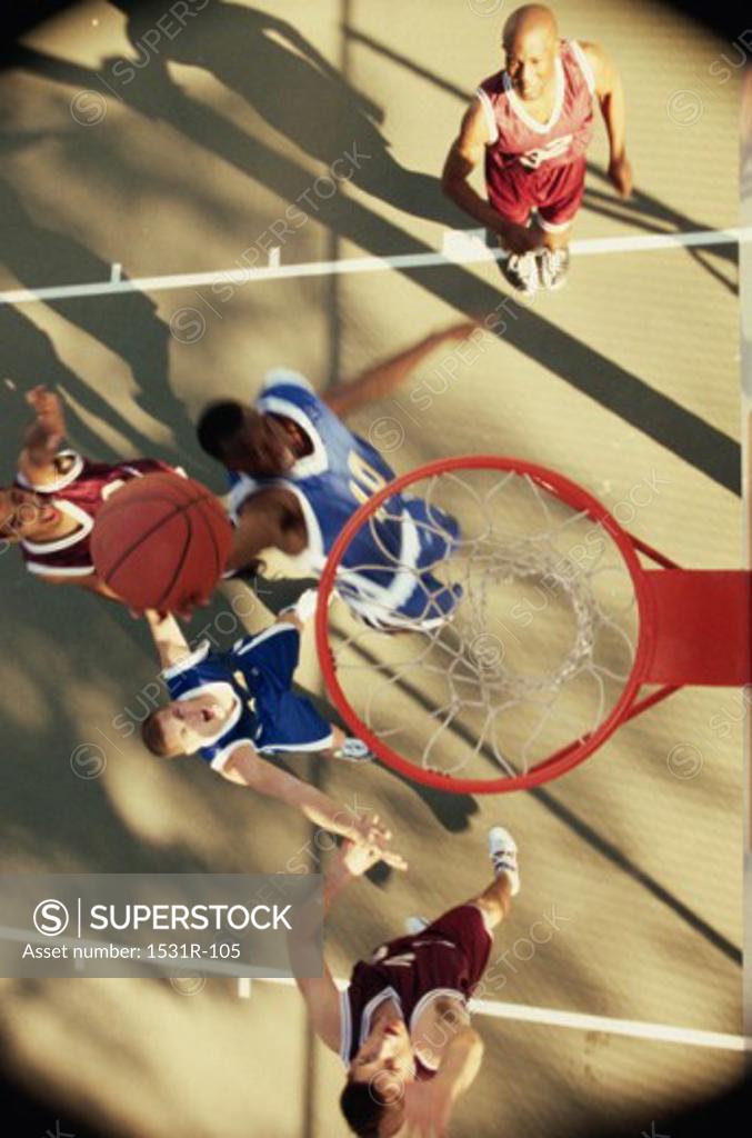Stock Photo: 1531R-105 High angle view of men playing basketball