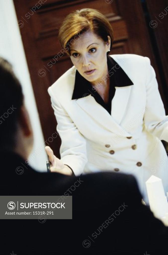 Stock Photo: 1531R-291 Businesswoman talking to a businessman in anger