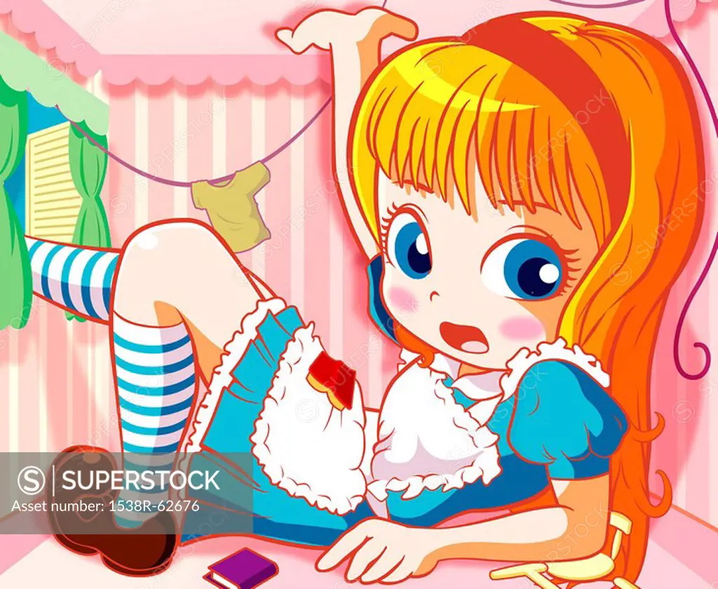 An Alice inspired character in a tiny room - SuperStock