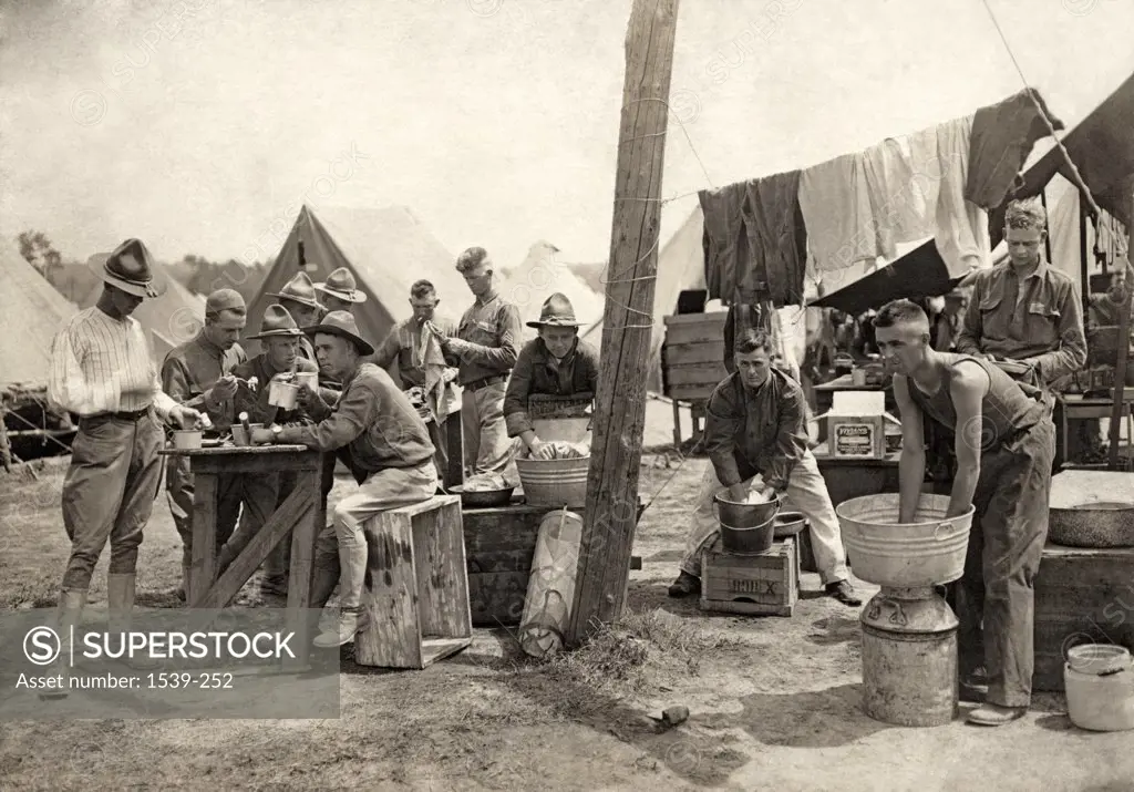 American soldiers at a military camp during World War I, c.1917