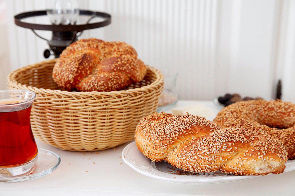 Sesame cookies, black tea, baked goods, bread basket, Ramadan, Turkish, culture, fasting month