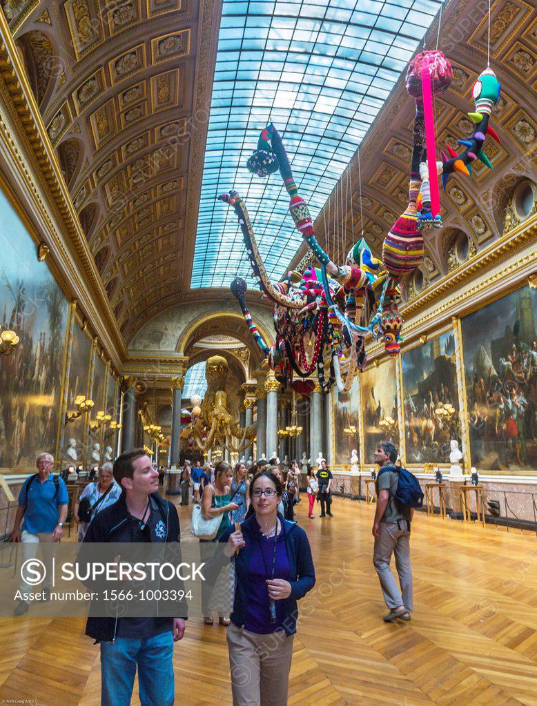 Stock Photo: 1566-1003394 Paris, France, Tourists Visiting Art Galleries inside the Chateau de Versailles, French Castle, Artist Credit: Joana Vasconcelos,