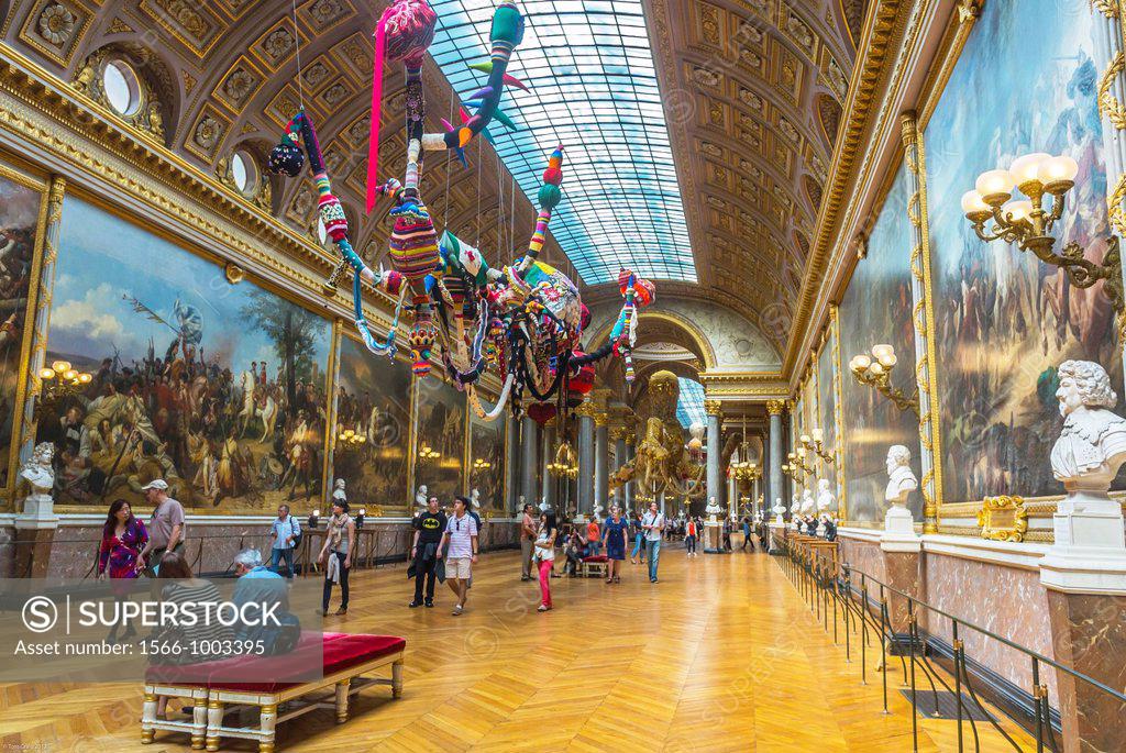 Stock Photo: 1566-1003395 Paris, France, Tourists Visiting Art Galleries inside the Chateau de Versailles, French Castle, Artist Credit: Joana Vasconcelos,