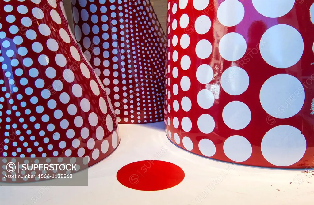 art by Yayoi Kusama, in the windows of the Louis Vuitton store, Hotel  Vancouver, Vancouver, BC, Canada - SuperStock