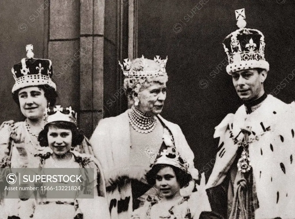 King George VI and his wife Queen Elizabeth seen here on the balcony at Buckingham Palace, London, England the day of their coronation, 12 May, 1937, ...