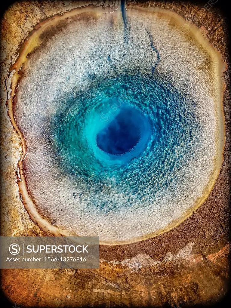 Top view of Strokkur Geyser prior to erupting, Iceland. This image is shot with a drone.