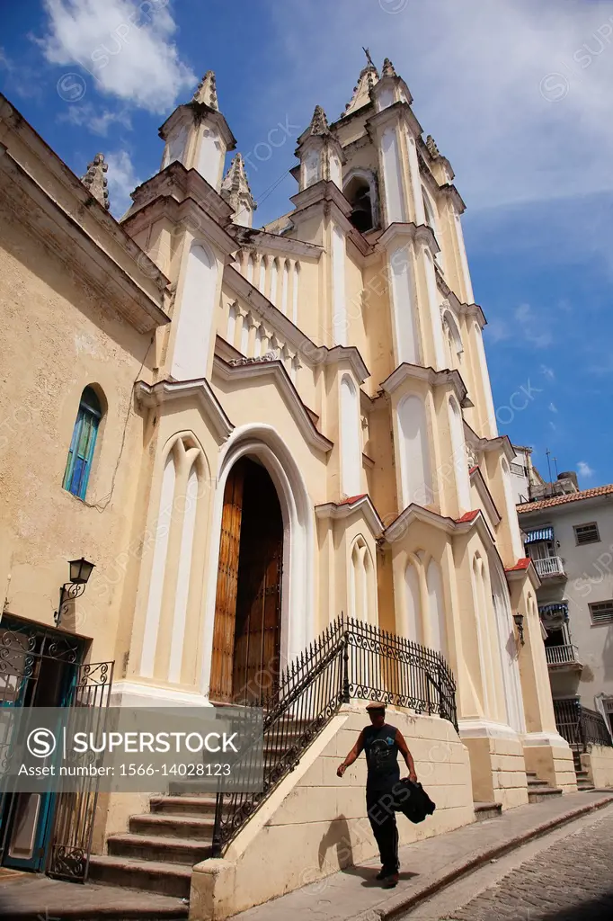 Man in front of the Saint Angel Custodio Church-Iglesia del Santo Angel  Custodio at Old Havana district, La Habana, Cuba, West Indies, Central  America... - SuperStock