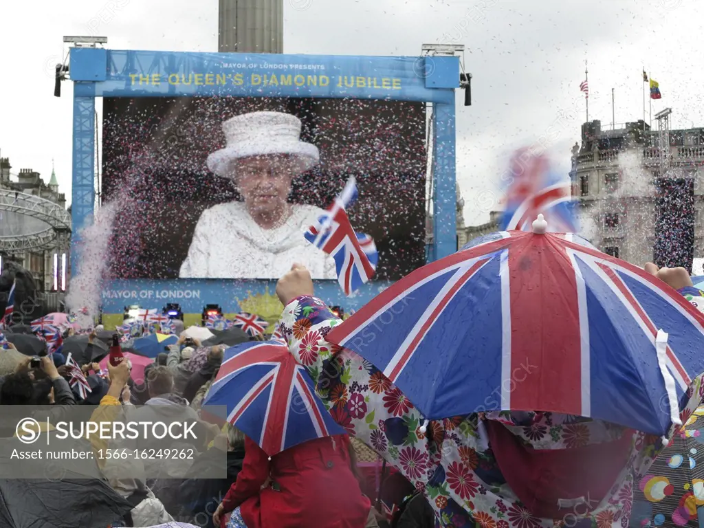 Queen Elizabeth II Diamond Jubilee celebrations in London,with street party and shop windows decorated.