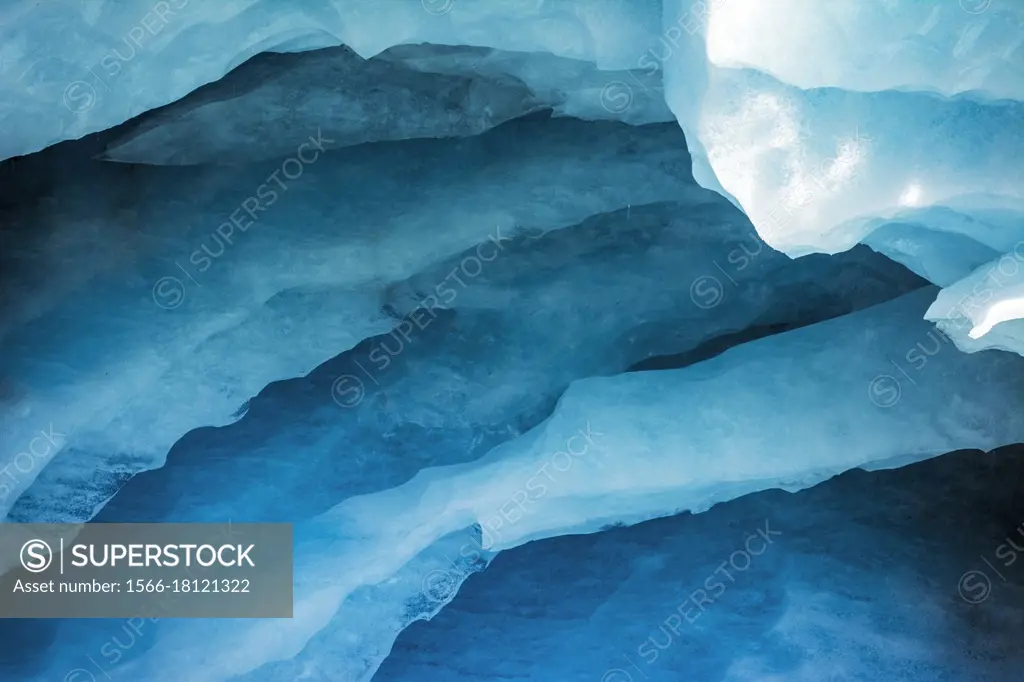 Blue ice detail on the Athabasca Glacier, Jasper National Park, Alberta, Canada.