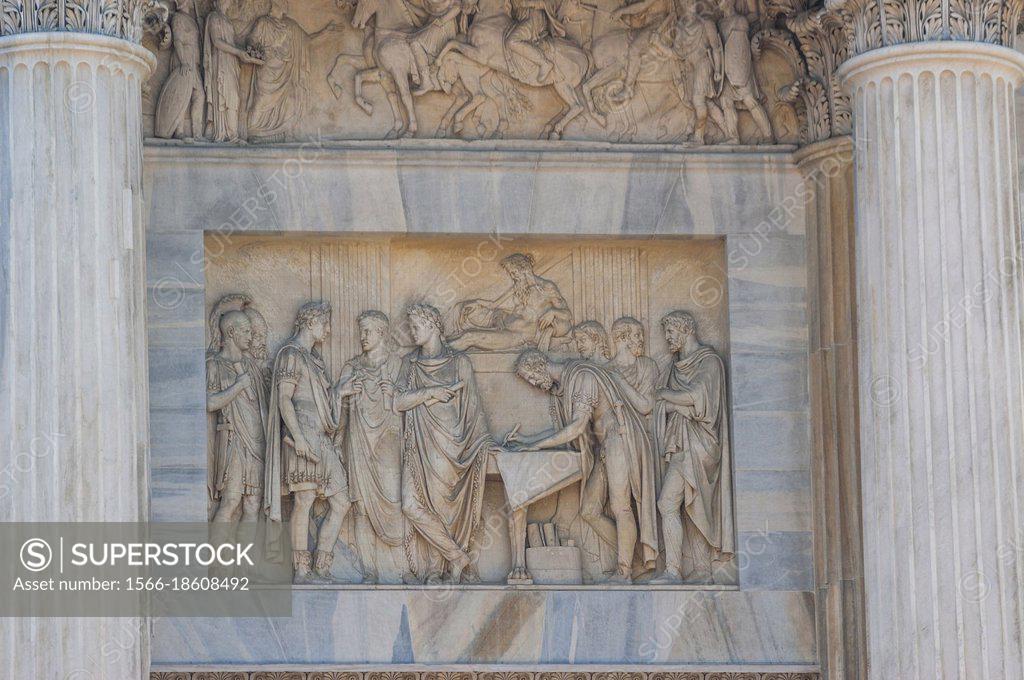 Detail of a bas-relief on the Arco della Pace/Porta Sempione (Arch of ...