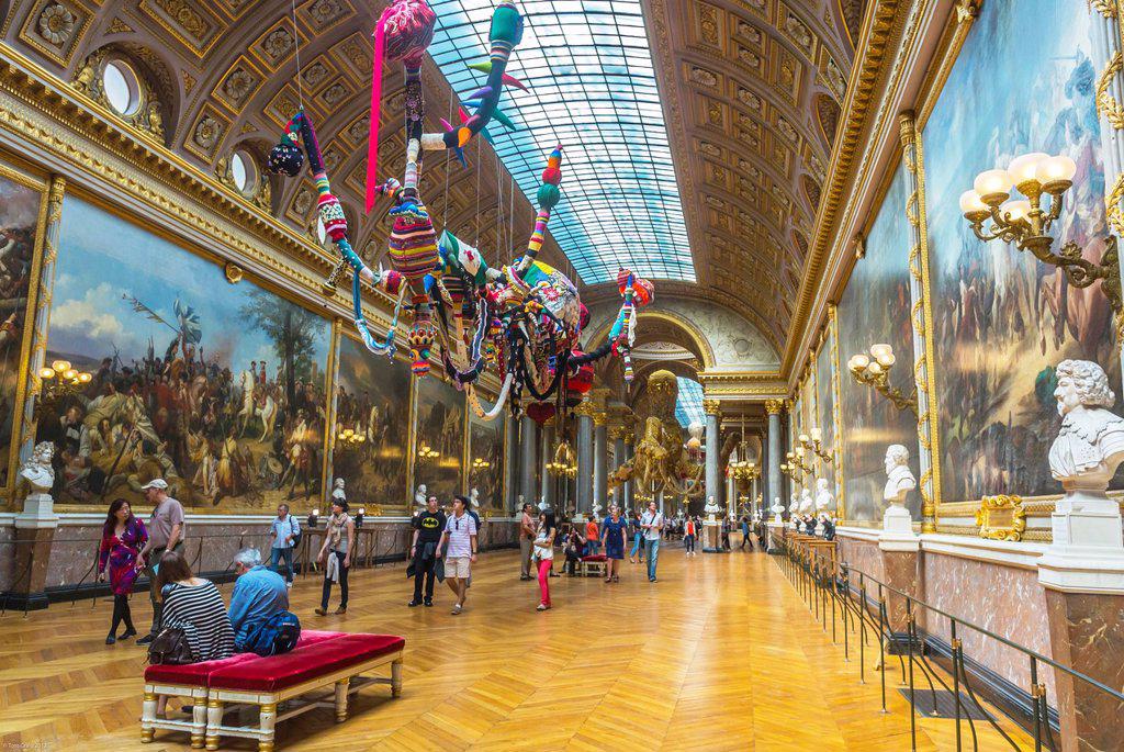 Paris, France, Tourists Visiting Art Galleries inside the Chateau de Versailles, French Castle, Artist Credit: Joana Vasconcelos,