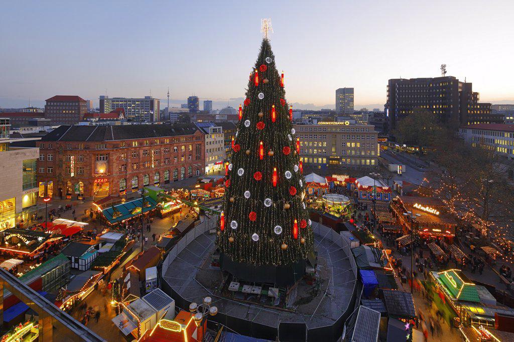 Dortmund, D-Dortmund, Ruhr area, Westphalia, North Rhine-Westphalia, NRW, Advent, Christmas, Christmas fair, evening mood, blue hour, Christmas lighti...