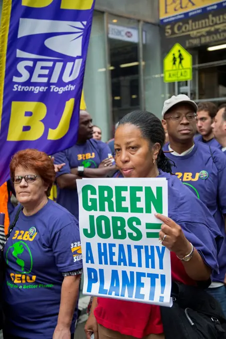 New York, New York - Members of the Service Employees International Union join hundreds of thousands in the ""People´s Climate March"" to demand urgen...