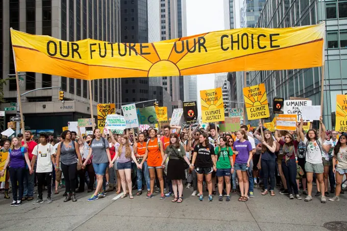 New York, New York - College students joined hundreds of thousands in the ""People´s Climate March"" to demand urgent action against the threat of cli...
