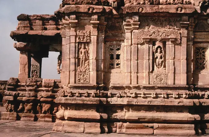 East facade, south end. Pattadakal Virupaksa temple, circa 740 A. D. Karnataka, India.