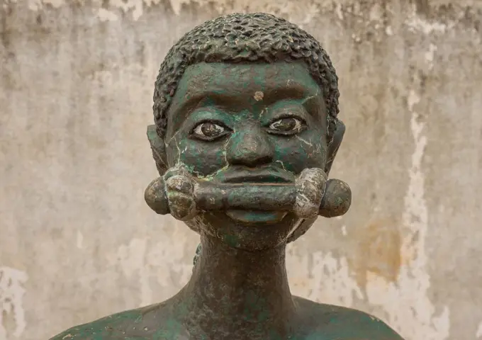 Benin, West Africa, Ouidah, slave statue on the slave trail.