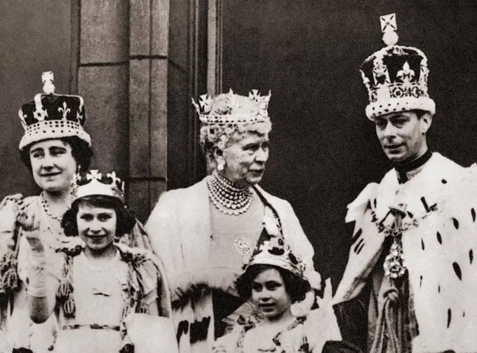 King George VI and his wife Queen Elizabeth seen here on the balcony at Buckingham Palace, London, England the day of their coronation, 12 May, 1937, ...